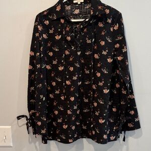 Brand new! Easel Black Floral Lace-Up Top